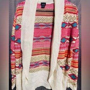 Rue21 Colorful Geometric Cardigan with Cream Trim